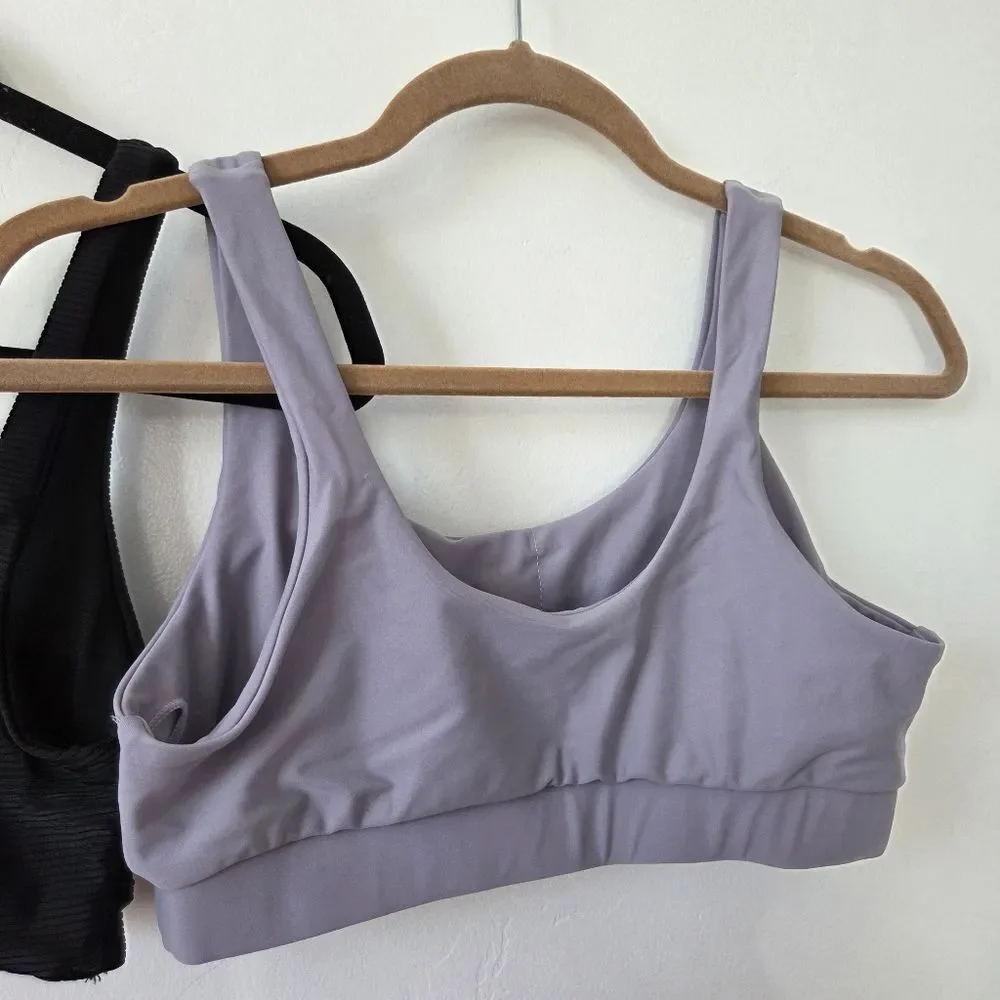 Set Of 2 Bikini Tops Swim Top Black Ribbed Lavender Purple Volleyball Beach M
